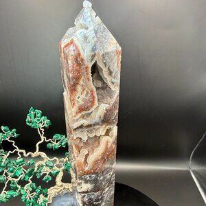 Purple Fluorite & Sphalerite Druzy Point Tower 11.5" Tall Crystal Statement 7